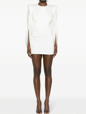 Alex Perry White Cape-Style Crepe Mini Dress M/US6